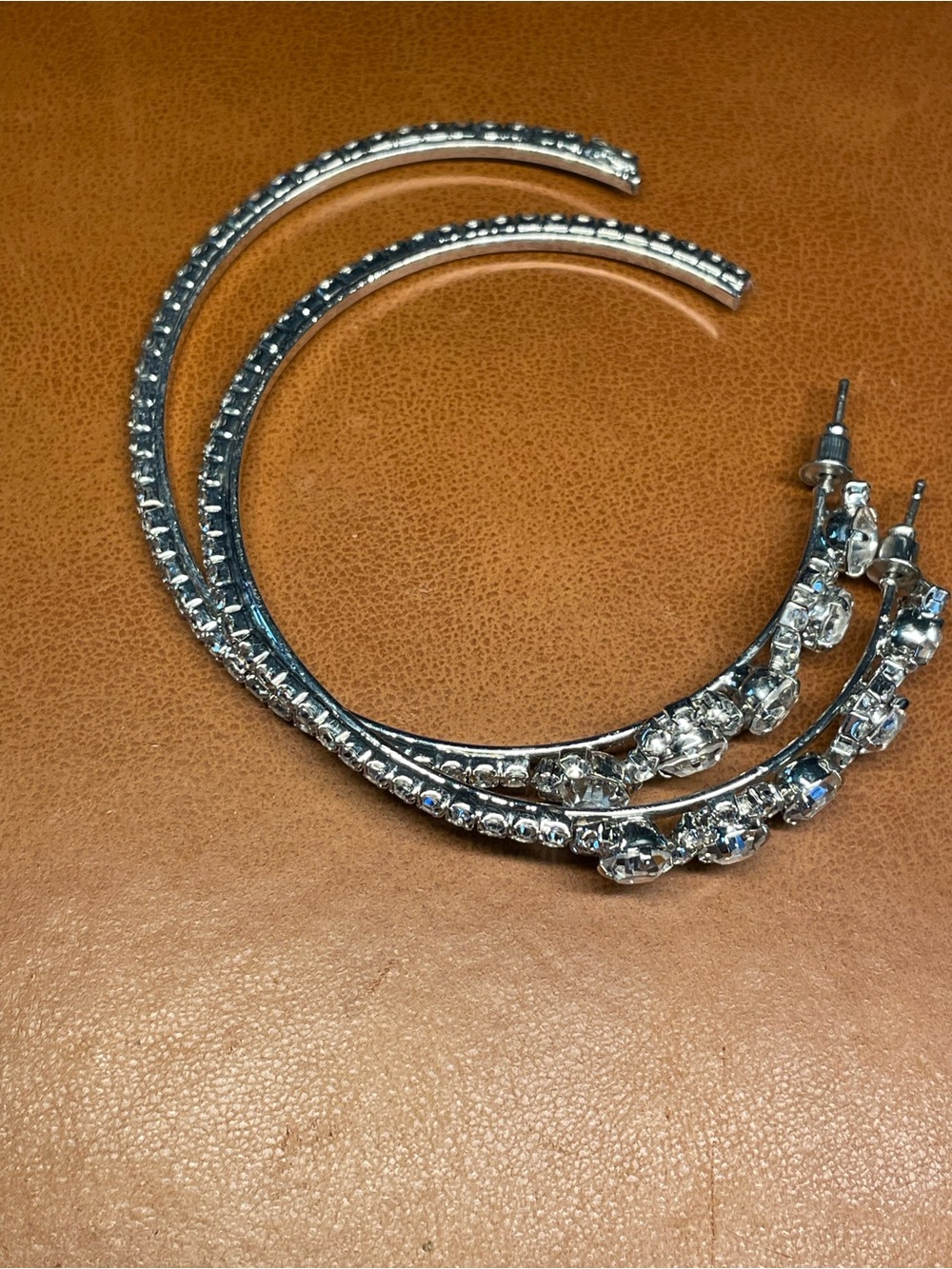 Silver Rhinestone Statement Hoop Stud Earrings